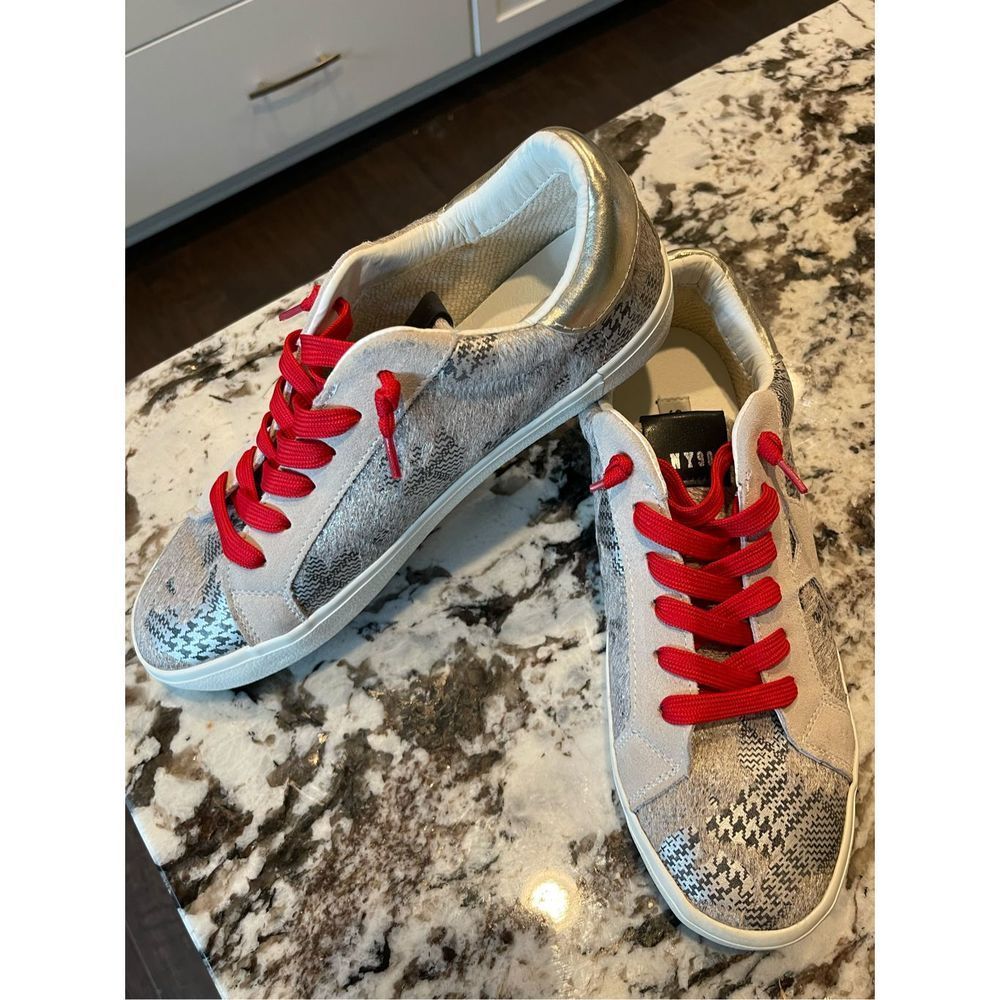 Steve Madden Red and Silver Sneakers